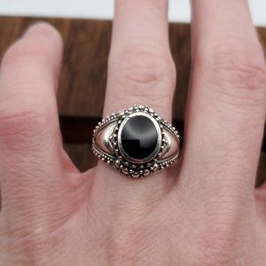 Size 6 925 Sterling Silver Quality Fancy Black Onyx Inlay Ring